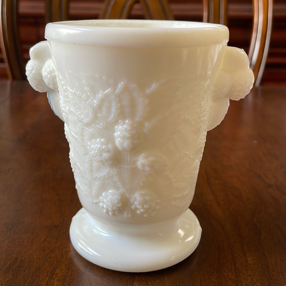 Antique EAPG Hobbs Brockunier MILK GLASS Spooner ca 1870 blackberry pattern